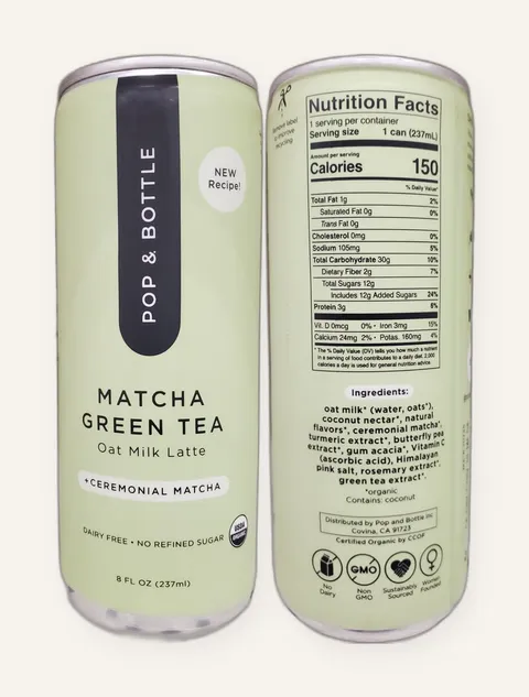 Pop & Bottle Matcha Green Tea Oat Milk Latte can
